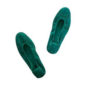 Arche Green Suede Laser Cut Ballet Flats 38 8 Worn Once